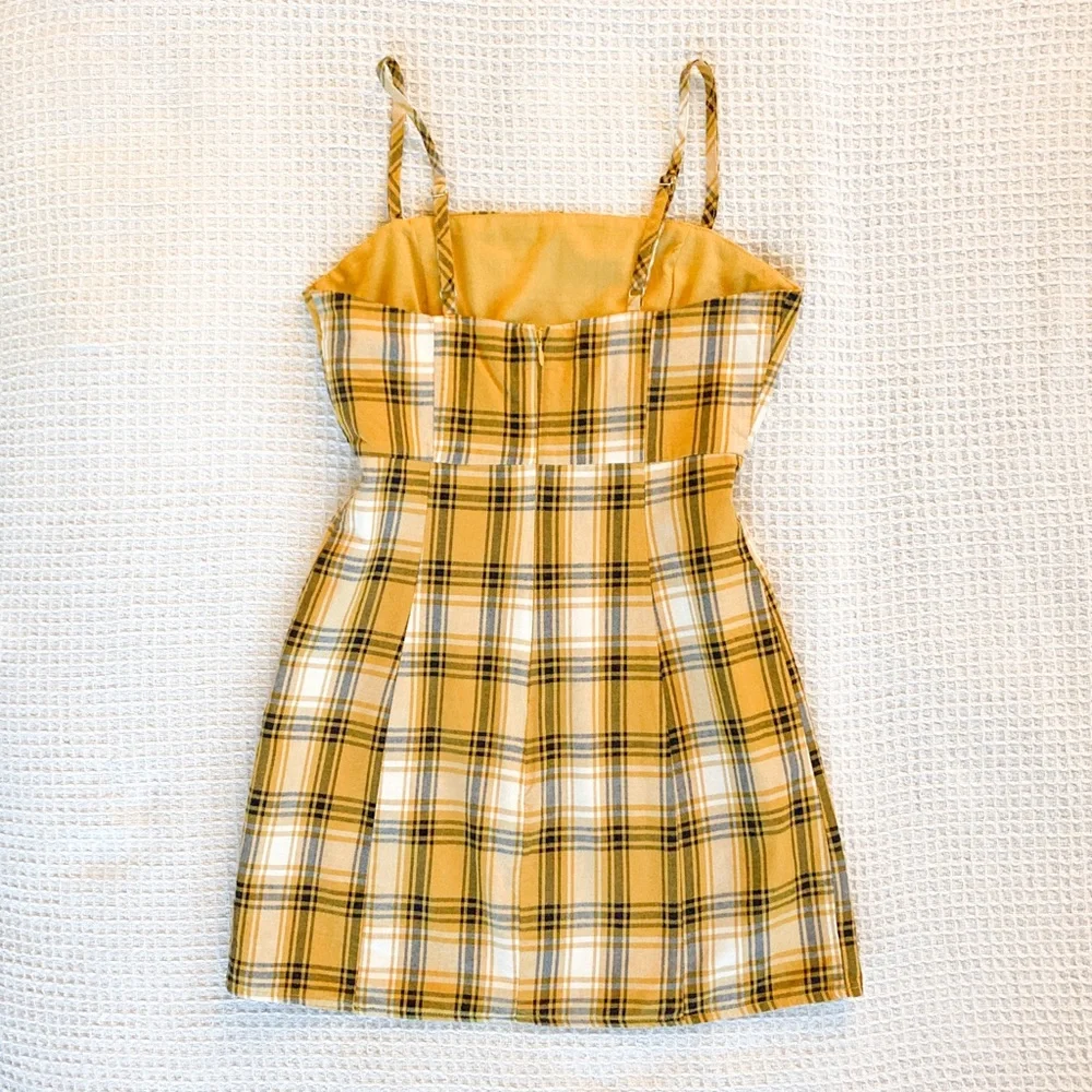 🌻 Clueless inspired Forever 21 yellow plaid strap mini pencil dress. Size Small - Picture 5 of 5